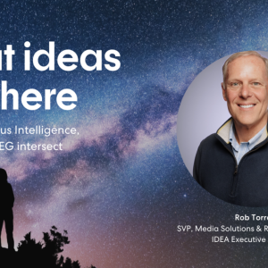 Rob Torres and background of a silhouette of a person against a bright galaxy in the night sky. "Great ideas start here."