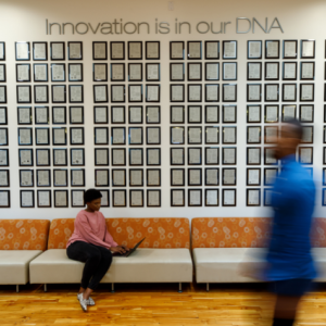 The wall of patents at Illumina's San Diego headquarters.