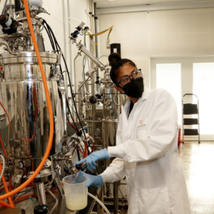 Nina Reyes sampling in the fermentation lab. | Photo: Erika Dimmler