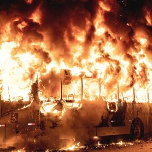 an electric bus on fire