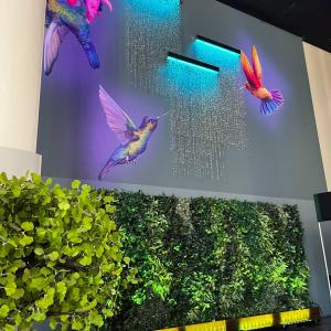 A feature wall with illustrations of birds