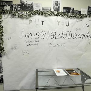 Black and white "Inspiration board" with room for people to write on it.