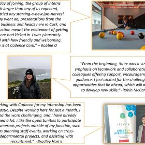 Collage of quotes and pictures of interns and their experiences.