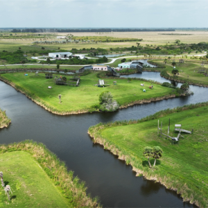 aerial view of man made islands and small rivers between them