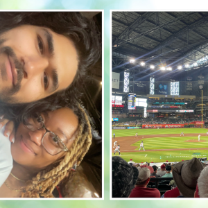Jallayha Lagarda and her husband at an Arizona Diamondbacks game.