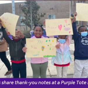 HISD students share thank you notes at Purple Tote Bag Program