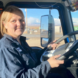 Shelly Kirk sat inside a truck