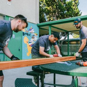 Volunteers helped constructed new ADA-compliant garden beds.
