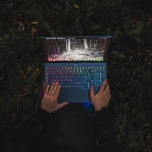 Laptop outside at night