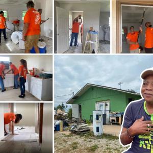 Collage of photo's of volunteers helping to decorate a house