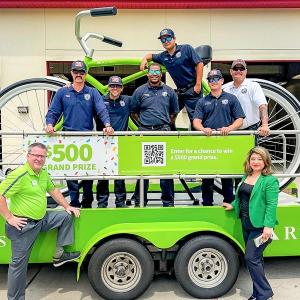 People stood on an event float 