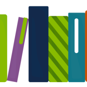 A basic digital rendering of a row of books.