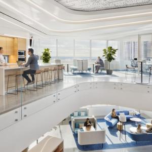 Multi-story lounge and meeting spaces.