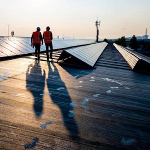 solar panels at dusk