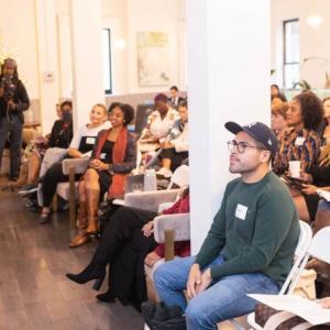Speaker in front of audience