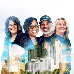 image of entrepreneurs superimposed on cityscape