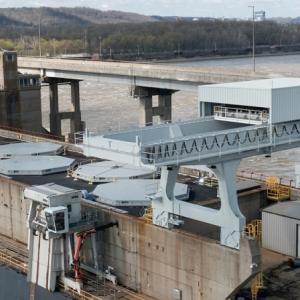 aerial view of hydroelectric dam on a river