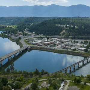 A small town next to a waterway