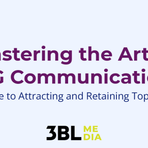 Illustration of fruits and vegetables with the words, "Mastering the Art of ESG Communication: A Guide to Attracting and Retaining Top Talent"