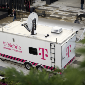 trailer with satellite dish and tmobile logo