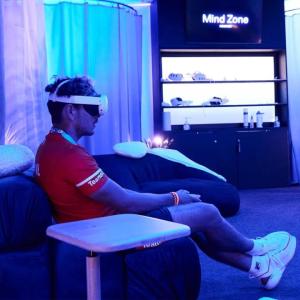 Athlete wearing VR headset in the "Mind Zone" room