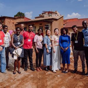 A group of volunteers posed outside.
