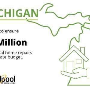 Info graphic. Outline of Michigan "Helped to ensure $5 Million for critical home repairs in the state budget.
