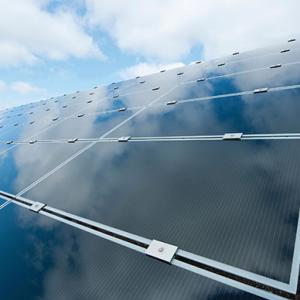 Close up of angled solar panels.