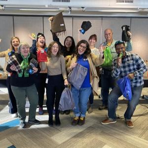 group of celebrating volunteers