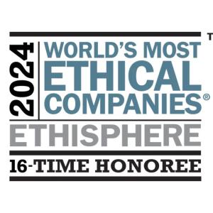 "2024 World's Most Ethical Companies. Ethisphere. 16-Time Honoree" Badge.