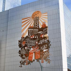 Rendering of a mural on a building 