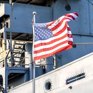 american flag on a battleship