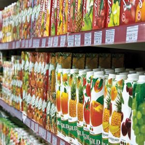 Food packages on shelves