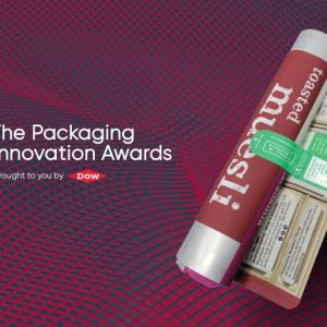 A photo of packaging with the text "The Packaging Innovation Awards, brought you by Dow"