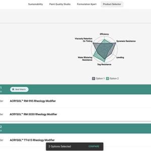 Screen shot of the Paint Vision product selector dsahboard