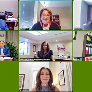 teleconference panel of seven screens