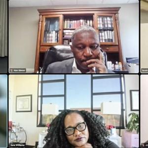 gallery view of a virtual meeting of the participants.