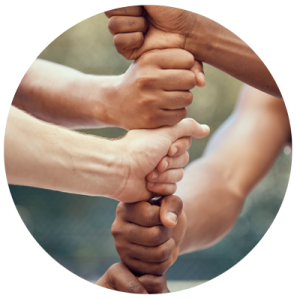 hands in fists forming a vertical chain