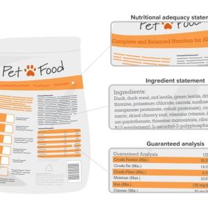 Rough model of a pet food label