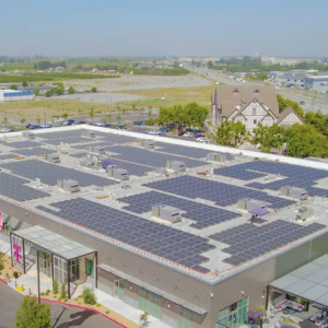 T-Mobile building with many solar panels on the roof