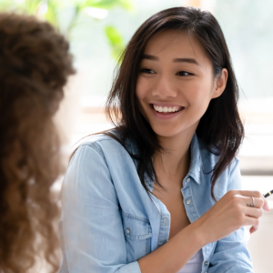 two people talking together