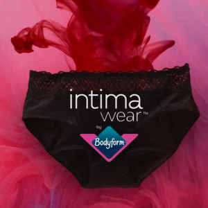 black briefs with a red background "intima wear" logo on the front
