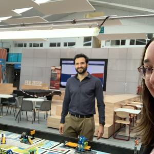 person standing in front of table