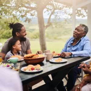 Family eating outside