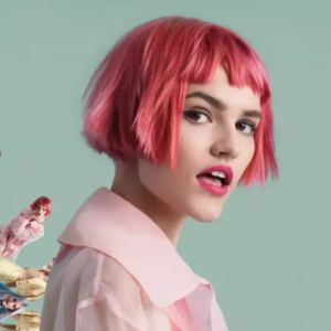 Person with styled pink hair