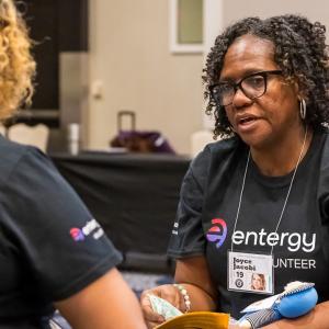 Entergy employees participating in a poverty simulation.