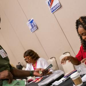 Entergy employees participating in a poverty simulation.