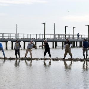 People helping to place sandbags