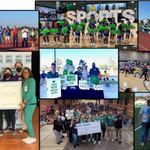 Collage of images of DICK's employees volunteering and posing for group photos