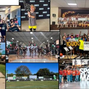 Collage of images of DICK's employees volunteering and posing for group photos